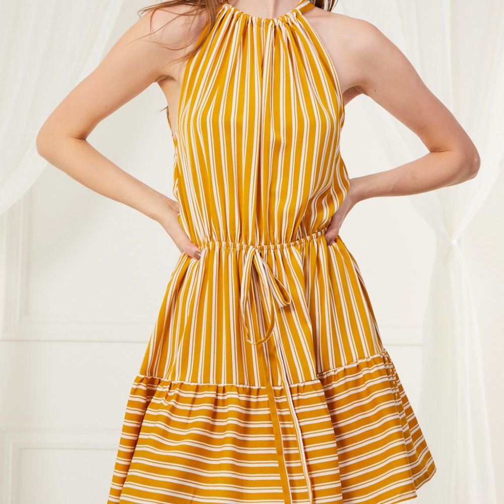 Women's striped dress-Mustard